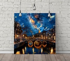 Listing image for AMSTERDAM NIGHT SKY SQUARE CANVAS WALL ART FLOAT EFFECT/FRAME/POSTER PRINT