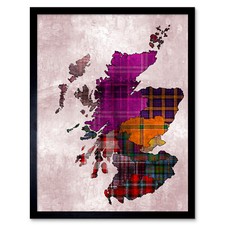 Listing image for Scotland Map Tartan Regions Framed Wall Art Print 9X7