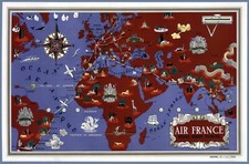 Listing image for 1934 Air France Map Poster – Vintage Aviation Travel Art Print French Airlines